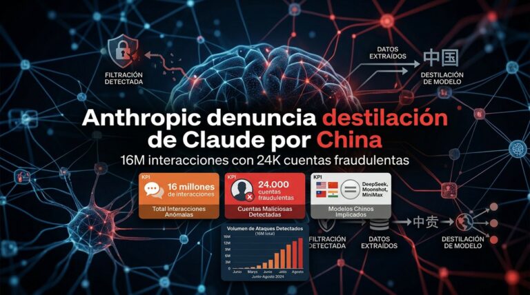 Anthropic denuncia destilación ilegal de Claude por labs chinos DeepSeek, MiniMax y Moonshot AI con 24k cuentas falsas. (98 c