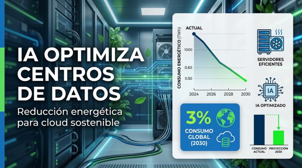 IA reduce consumo energético en centros de datos cloud 1 Inteligencia artificial optimizando eficiencia energética en servidores de centros de datos cloud