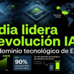 Nvidia lidera revolución IA con alianzas Meta, OpenAI; fin dominio EE.UU. en chips y tecnología global. Gráfico impacto merca
