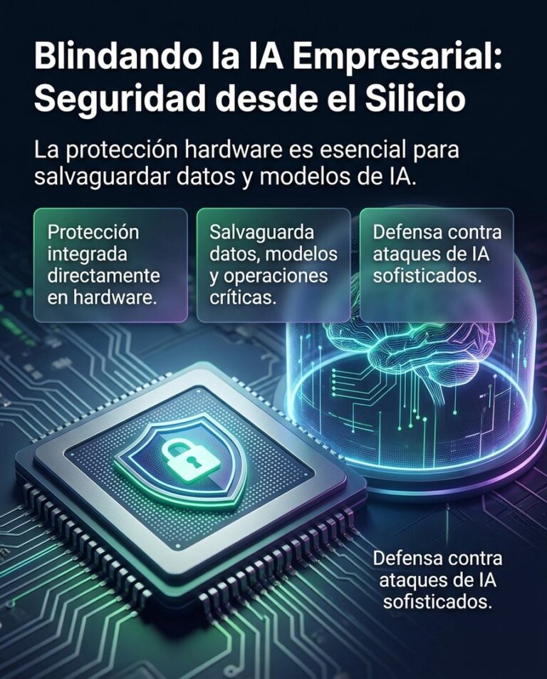 Seguridad de IA empresarial: blindaje desde el silicio. Protege algoritmos y datos con defensa a nivel de hardware.